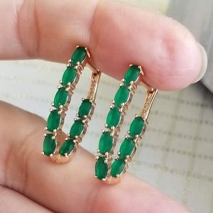 14K Gold Filled Emerald Hoop Earrings for Women